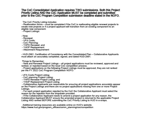 COC PR-502 - Project Priority List FY2022