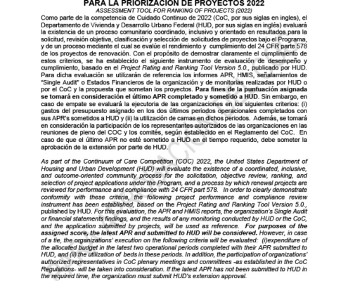Instrumento de Evaluación para la Priorización de Proyectos 2022 (Assessment Tool for Ranking of Projects 2022)