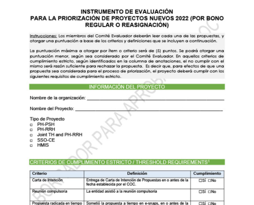 Instrumento de Evaluación para la Priorización de Proyectos Nuevos 2022 (por Bono Regular o Reasignación)