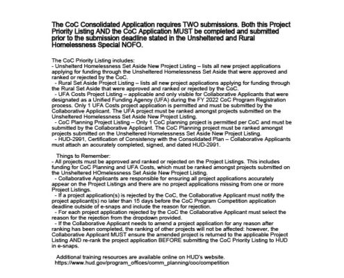 PROJECT LISTING SPECIAL NOFO COC FY 22 - NOV012022