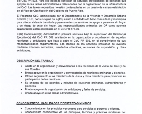 Solicitud de Propuesta - Coordinador(a) Administrativo COC PR -502