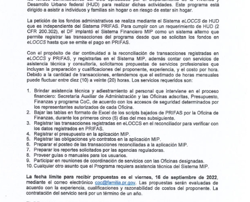 Solicitud de Propuestas - Asistencia Técnica y Consultoría - Continuidad Registro de Transacciones Financieras en el Sistema MIP Programa CoC