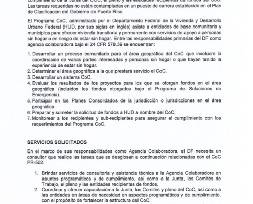 Solicitud de Propuestas de Servicios Profesionales - Consultor Programático, Asistencia Técnica y Cumplimiento - 06JUN2022