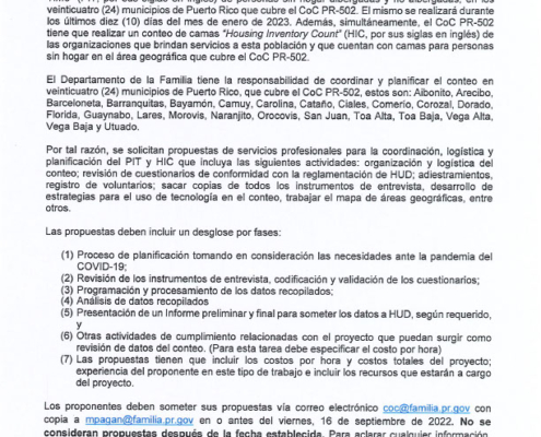 Solicitud de Propuestas de Servicios Profesionales - Conteo de Personas sin Hogar 2023