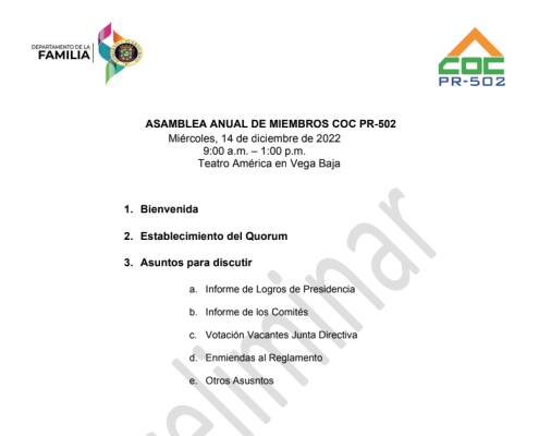 Agenda Asamblea Diciembre 2022