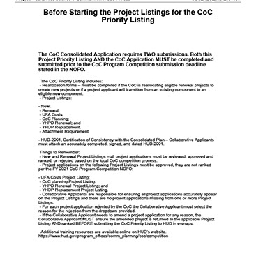 FY 2021 COC Project Listing (COC PR - 502) – Approved November 12, 2021